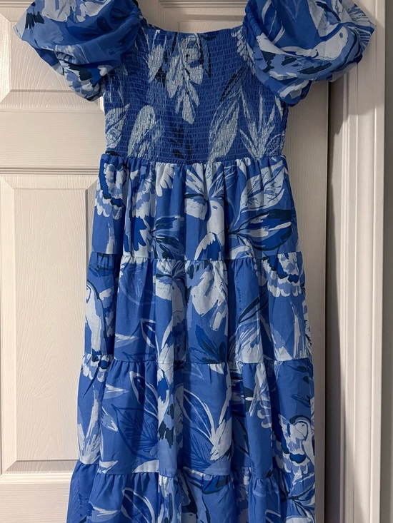 Dresses & Skirts - Blue Floral Puff-Sleeve Women’s Dress